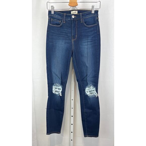 L'AGENCE Margot Skinny Hi Rise Jeans Crop Baltic Destruct Distress Dark Blue 27 - Picture 1 of 11
